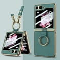 thumbnail image 1 of ELEHOLD Case for Samsung Galaxy Z Flip 6, Electroplated Ring Stand Case with Shoulder Strap, Built-in Screen Protector,Green, 1 of 10