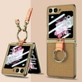 thumbnail image 1 of ELEHOLD Case for Samsung Galaxy Z Flip 6, Electroplated Ring Stand Case with Shoulder Strap, Built-in Screen Protector,Yellow, 1 of 10