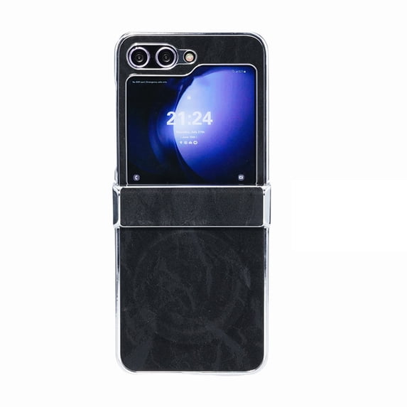 ELEHOLD Case for Samsung Galaxy Z Flip 6, Magnetic Leather Hinge Protection Phone Case, Wireless Charging Compatible,Black