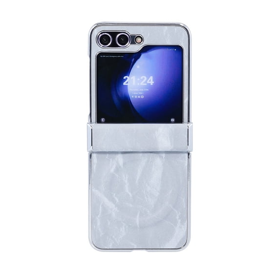 ELEHOLD Case for Samsung Galaxy Z Flip 6, Magnetic Leather Hinge Protection Phone Case, Wireless Charging Compatible,Gray