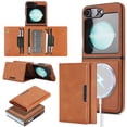 thumbnail image 1 of ELEHOLD Case for Samsung Galaxy Z Flip 6, Magnetic Leather Wallet Phone Case with Card Slots & Kickstand,Brown, 1 of 11