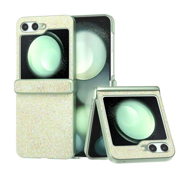 ELEHOLD Case for Samsung Galaxy Z Flip 6, Shockproof Bling PU Leather+ Hard PC Glitter Case with Hinge Protection,Yellow