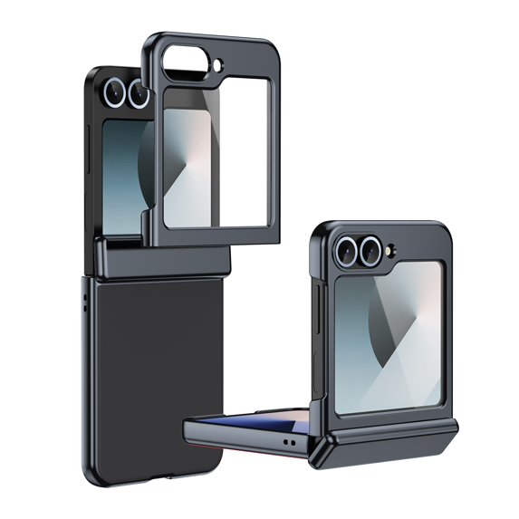 ELEHOLD Case for Samsung Galaxy Z Flip 6, Shockproof Hard PC Frosted Back Case with Hinge Protection & Built-in Screen Protector,Black