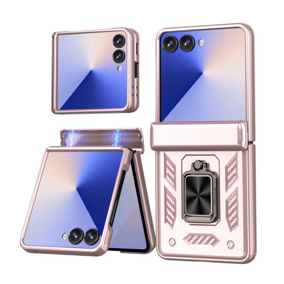 ELEHOLD Case for Samsung Galaxy Z Flip 6, Shockproof Hinge Phone Case with Slide Camera Cover & Kickstand,Rosegold