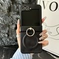 thumbnail image 1 of ELEHOLD Case for Samsung Galaxy Z Flip 6, Shockproof Magnetic Waxed Leather Phone Case with Built-in Ring Stand, Wireless Charging Compatible,Black, 1 of 11