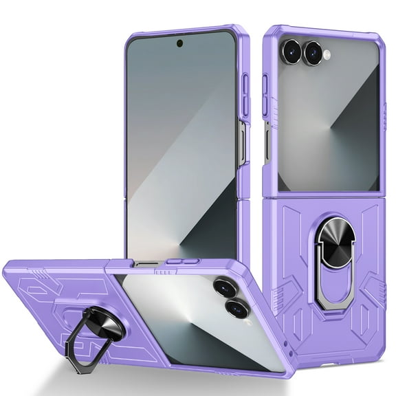 ELEHOLD Case for Samsung Galaxy Z Flip 7, 360° Ring Kickstand Shockproof Phone Case, Car Mount Magnetic Compatibility,Purple