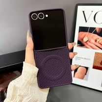 ELEHOLD Case for Samsung Galaxy Z Flip 7, Carbon Fiber Texture Magnetic Phone Case, Shockproof Slim Cover, Wireless Charging Compatible,Purple