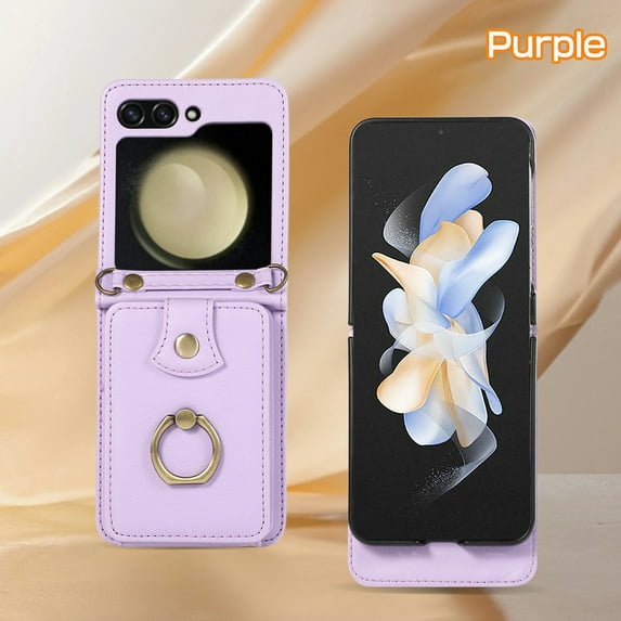 ELEHOLD Case for Samsung Galaxy Z Flip 7, Crossbody RFID Leather Wallet Phone Case with Ring Stand,Purple