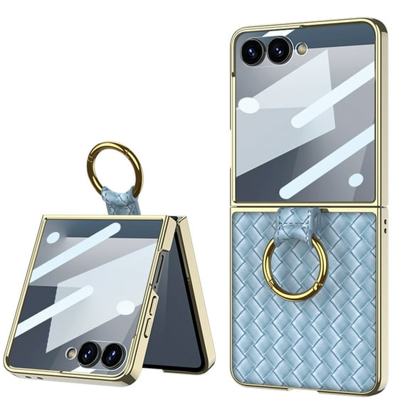 ELEHOLD Case for Samsung Galaxy Z Flip 7, Electroplated Shockproof Phone Case with Ring Stand and Screen Protector,Blue