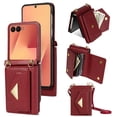 thumbnail image 1 of ELEHOLD Case for Samsung Galaxy Z Flip 7, Functional Leather Wallet Phone Case with Shoulder Strap & Card Slots,Winered, 1 of 6
