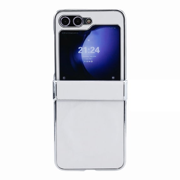 ELEHOLD Case for Samsung Galaxy Z Flip 7, Magnetic Leather Hinge Protection Phone Case, Wireless Charging Compatible,White
