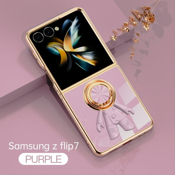 ELEHOLD Case for Samsung Galaxy Z Flip 7, Shockproof Electroplated 360° Rotating Ring Stand Phone Case,Purple