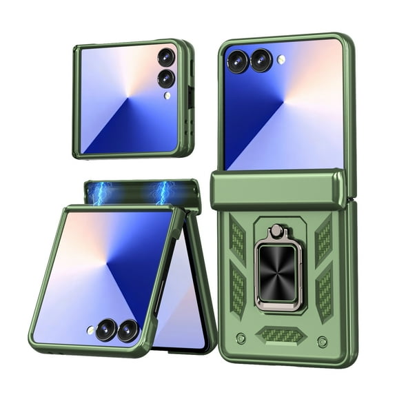 ELEHOLD Case for Samsung Galaxy Z Flip 7, Shockproof Hinge Phone Case with Slide Camera Cover & Kickstand,Green