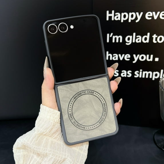 ELEHOLD Case for Samsung Galaxy Z Flip 7, Shockproof Magnetic Leather Phone Case, Wireless Charging,Gray