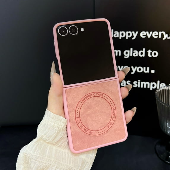 ELEHOLD Case for Samsung Galaxy Z Flip 7, Shockproof Magnetic Leather Phone Case, Wireless Charging,Pink