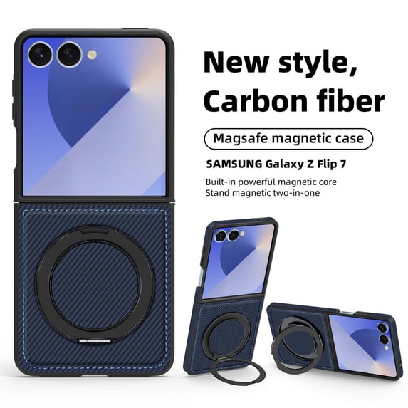 ELEHOLD Case for Samsung Galaxy Z Flip 7, Shockproof Magnetic Phone Case with 360° Ring Kickstand,Darkblue