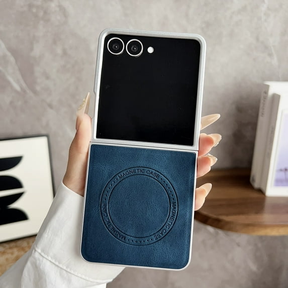 ELEHOLD Case for Samsung Galaxy Z Flip 7, Shockproof Magnetic Rigid Plastic Phone Case, Wireless Charging,Blue