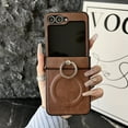 thumbnail image 1 of ELEHOLD Case for Samsung Galaxy Z Flip 7, Shockproof Magnetic Waxed Leather Phone Case with Built-in Ring Stand, Wireless Charging Compatible,Brown, 1 of 11
