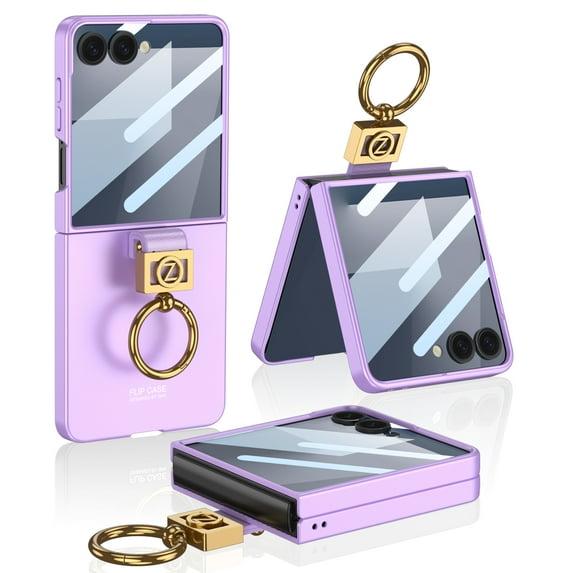 ELEHOLD Case for Samsung Galaxy Z Flip 7, Shockproof Phone Case with Built-in Ring Stand & Screen Protector,Purple
