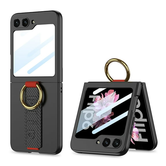 ELEHOLD Case for Samsung Galaxy Z Flip 7, Wrist Strap Ring Phone Case with Built-in Screen Protector, A