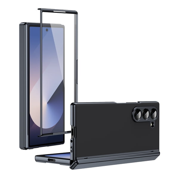 ELEHOLD Case for Samsung Galaxy Z Fold 4, Shockproof Hard PC Frosted Back Case with Hinge Protection & Built-in Screen Protector,Black