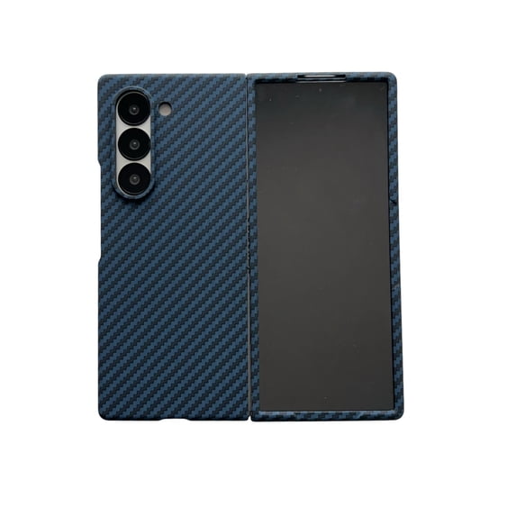 ELEHOLD Case for Samsung Galaxy Z Fold 5, Rugged Magnetic Carbon Fiber Texture Case with Built-in Screen Protector,Blue