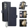 thumbnail image 1 of ELEHOLD Case for Samsung Galaxy Z Fold 5, Shockproof Flip PU Leather Wallet Magmetic Buckle Case with Card Holder Slots Stand & Wrist Strap,Blue, 1 of 8