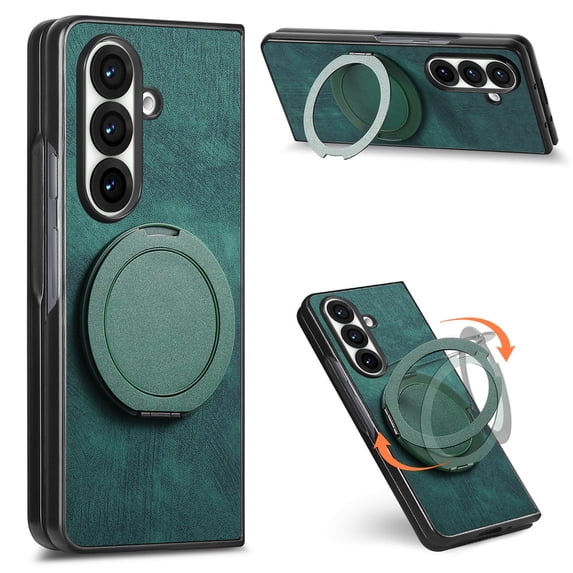 ELEHOLD Case for Samsung Galaxy Z Fold 5, Shockproof Leather Phone Case with Ring Stand, Raised Edge Protection and Car Mount Compatibility,Green