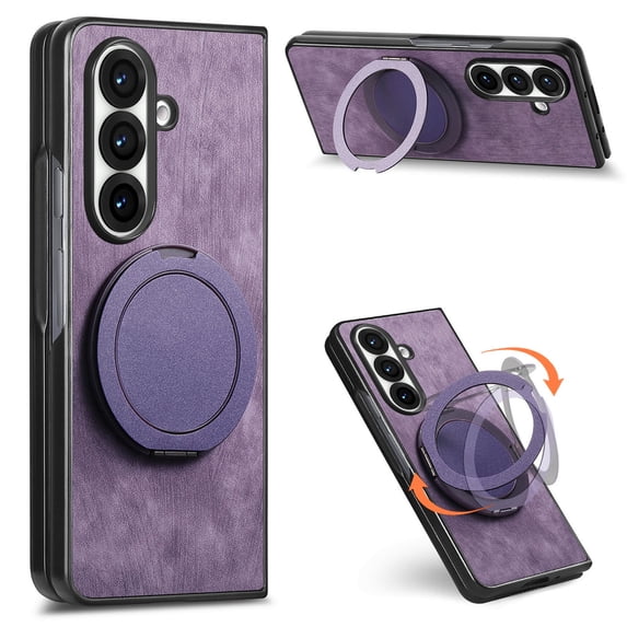 ELEHOLD Case for Samsung Galaxy Z Fold 5, Shockproof Leather Phone Case with Ring Stand, Raised Edge Protection and Car Mount Compatibility,Purple