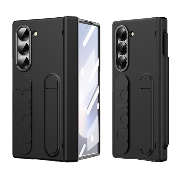 ELEHOLD Case for Samsung Galaxy Z Fold 6, Anti-Drop Slim Case with S Pen Holder & Kickstand & Strap,Black