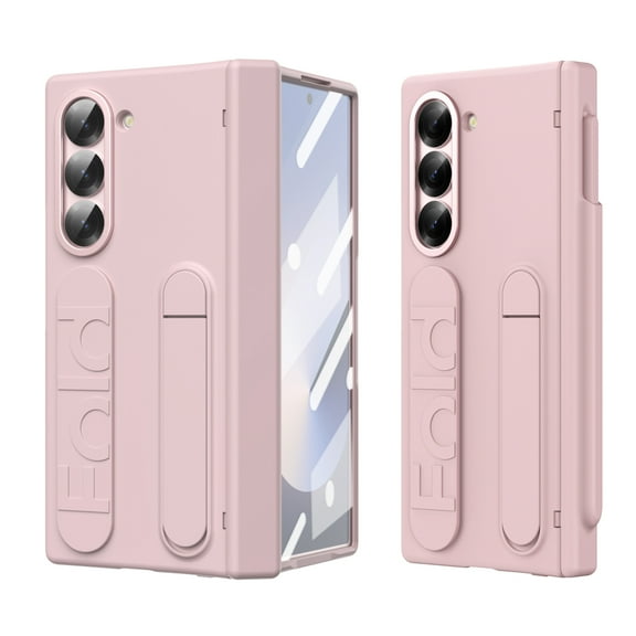 ELEHOLD Case for Samsung Galaxy Z Fold 6, Anti-Drop Slim Case with S Pen Holder & Kickstand & Strap,Pink