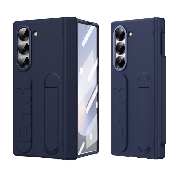ELEHOLD Case for Samsung Galaxy Z Fold 6, Anti-Drop Thin Hinge Protection Screen Protector Case with Strap & Kickstand,Blue
