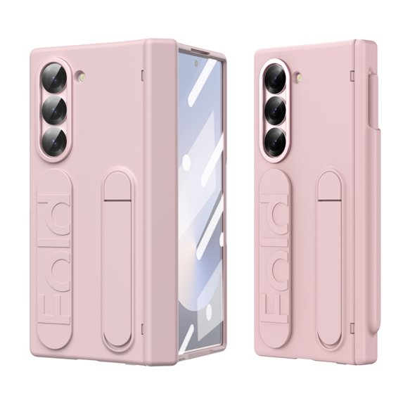 ELEHOLD Case for Samsung Galaxy Z Fold 6, Anti-Drop Thin Hinge Protection Screen Protector Case with Strap & Kickstand,Pink