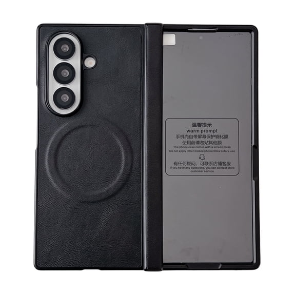 ELEHOLD Case for Samsung Galaxy Z Fold 6, Magnetic Premium Leather Case, Hinge Protection Cover with Screen Protector,Black