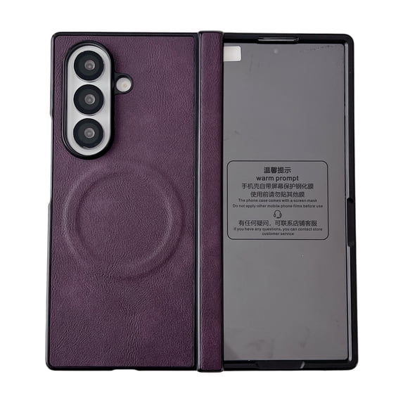 ELEHOLD Case for Samsung Galaxy Z Fold 6, Magnetic Premium Leather Case, Hinge Protection Cover with Screen Protector,Purple