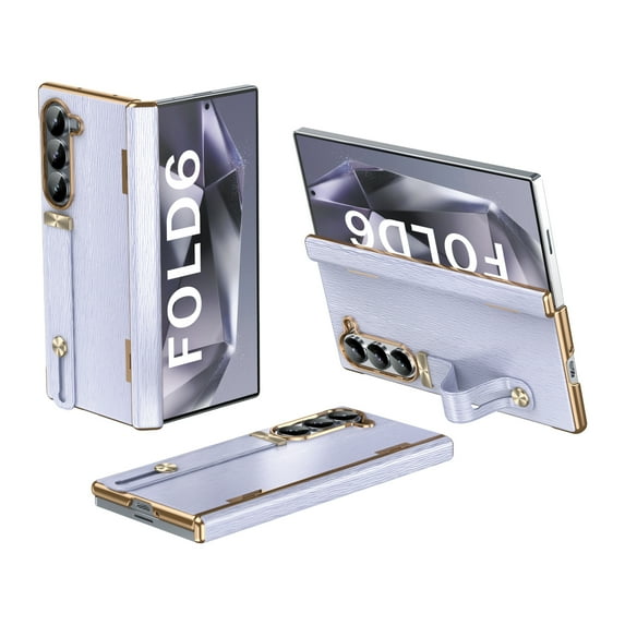 ELEHOLD Case for Samsung Galaxy Z Fold 6,PU Leather Cover with Wrist Strap Shockproof Protective Phone Case for Samsung Galaxy Z Fold 6,Purple