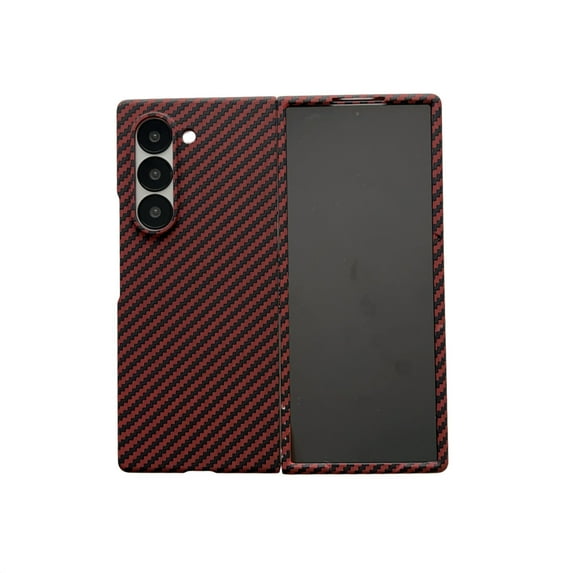 ELEHOLD Case for Samsung Galaxy Z Fold 6, Rugged Magnetic Carbon Fiber Texture Case with Built-in Screen Protector,Red