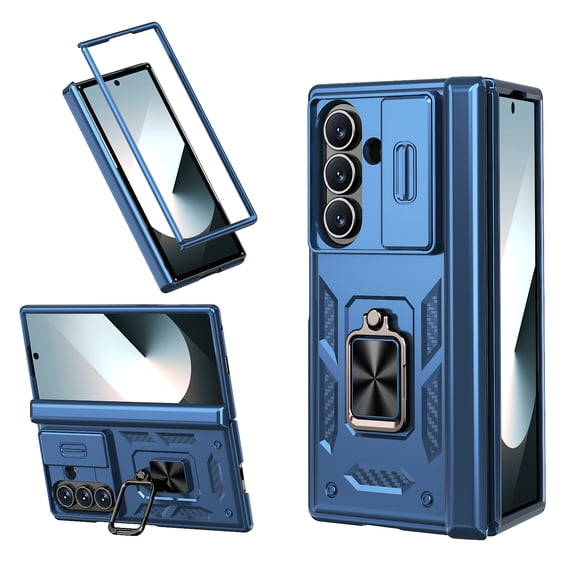 ELEHOLD Case for Samsung Galaxy Z Fold 6, Shockproof Hinge Phone Case with Slide Camera Cover & Kickstand,Blue