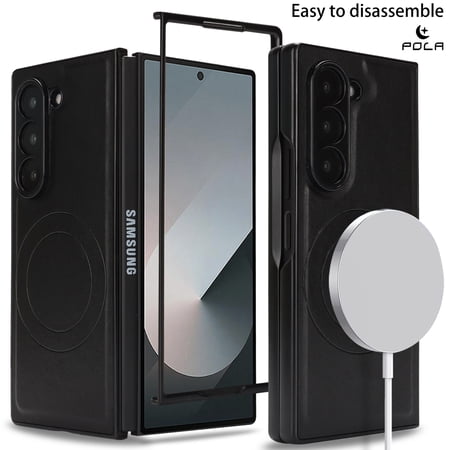 ELEHOLD Case for Samsung Galaxy Z Fold 6, Shockproof Magnetic Case Hard PC Slim Phone Cover,Black