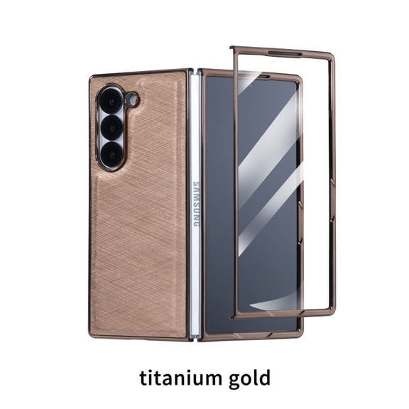 ELEHOLD Case for Samsung Galaxy Z Fold 6, Slim & Durable Shockproof Rigid Plastic Phone Case Built-in Screen Protector,Titaniumgold