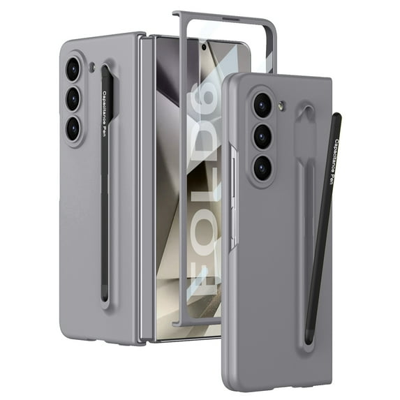 ELEHOLD Case for Samsung Galaxy Z Fold 6, Ultra-thin Hinge Protection Case with S Pen Slot & Screen Protector,Gray