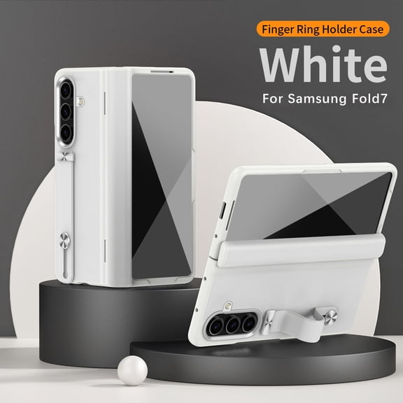 ELEHOLD Case for Samsung Galaxy Z Fold 7, Durable Shockproof Leather Phone Case with Strap & Stand, Built in Screen Protector,White