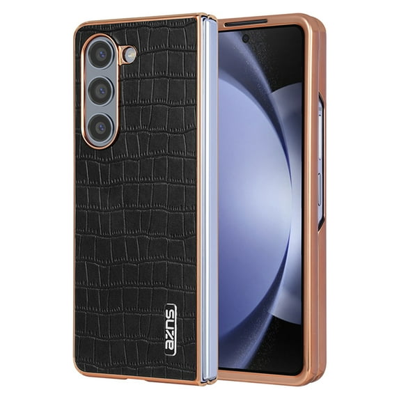 ELEHOLD Case for Samsung Galaxy Z Fold 7, Luxury Plated Crocodile Pattern Leather Shockproof Phone Case,Black