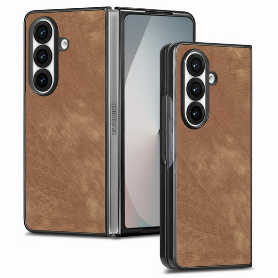 ELEHOLD Case for Samsung Galaxy Z Fold 7, Premium Shockproof Case Hybrid Leather Cover, Screen & Camera Protection,Brown