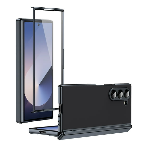 ELEHOLD Case for Samsung Galaxy Z Fold 7, Shockproof Hard PC Frosted Back Case with Hinge Protection & Built-in Screen Protector,Black