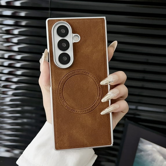 ELEHOLD Case for Samsung Galaxy Z Fold 7, Shockproof Magnetic Rigid Plastic Phone Case, Wireless Charging,Brown