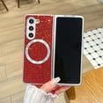 thumbnail image 1 of ELEHOLD Case for Samsung Galaxy Z Fold 7, Shockproof Magnetic Sparkling Glitter Phone Case, Wireless Charging,Red, 1 of 8