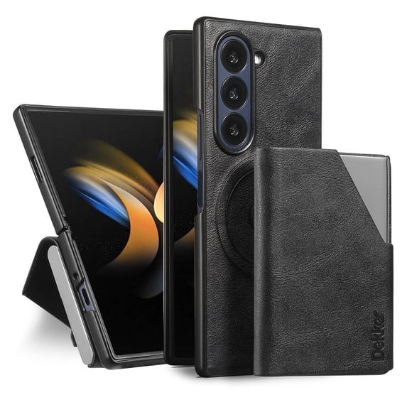 ELEHOLD Case for Samsung Galaxy Z Fold7, Magnetic Wallet Phone Case, Leather Cover with Card Slots, Wireless Charging & Car Mount Compatible,Black