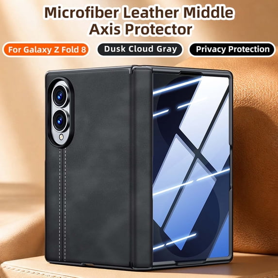 ELEHOLD Case for Samsung Galaxy Z Fold8, Premium Leather Texture Slim Protective Cover with Built-in HD/Privacy Screen Protector, Hinge Protection, A