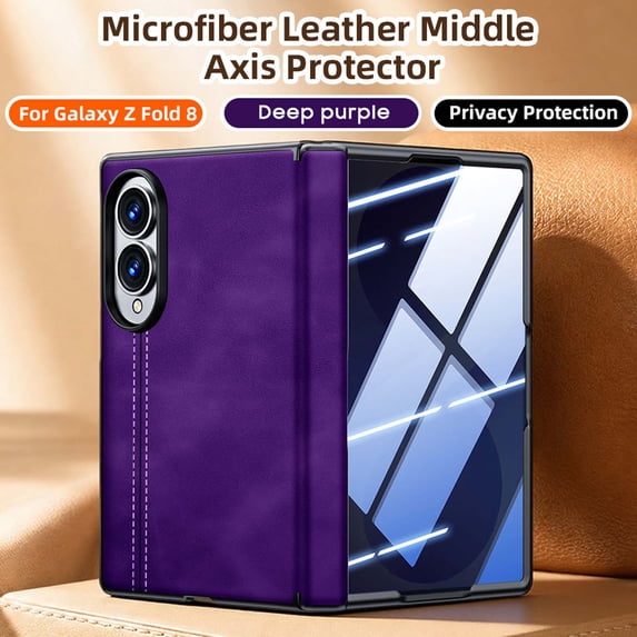 ELEHOLD Case for Samsung Galaxy Z Fold8, Premium Leather Texture Slim Protective Cover with Built-in HD/Privacy Screen Protector, Hinge Protection, D
